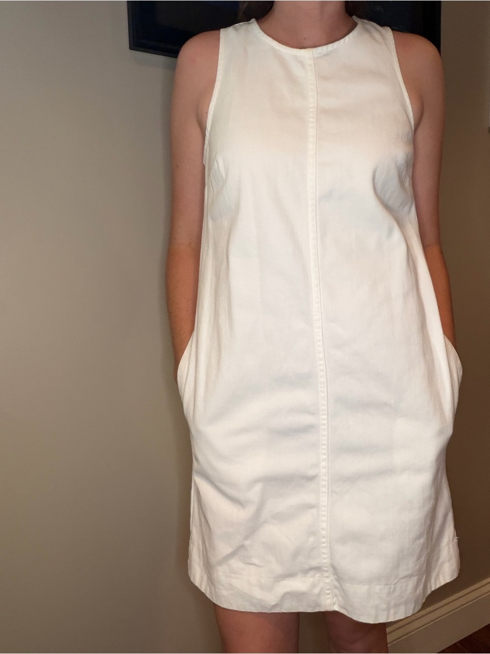 J. Crew White Denim Mini Dress with Tortoiseshell Buttons and Pockets